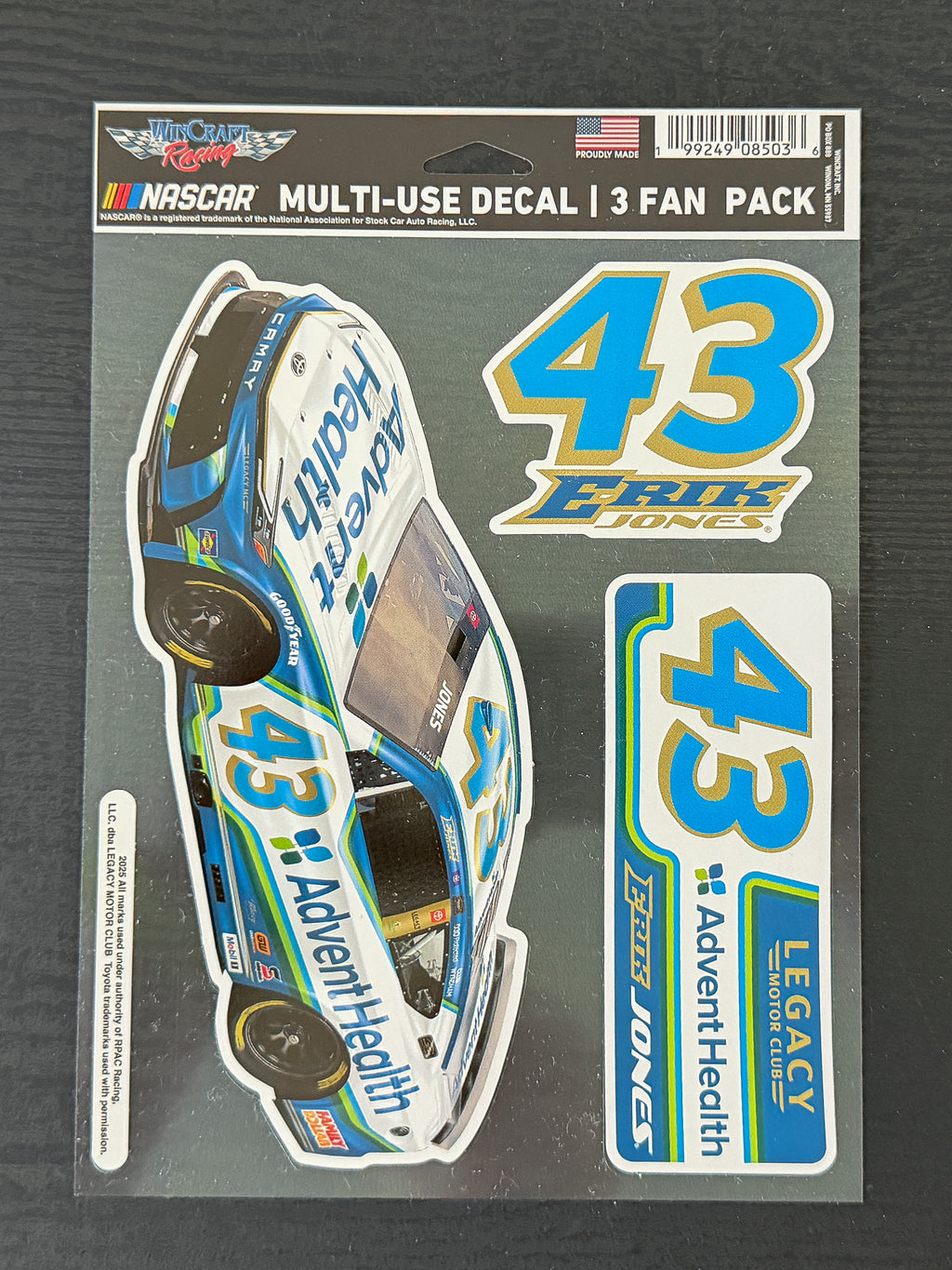 #43 Erik Jones AdventHealth 2026 Multi-Use Decal (3 Fan Pack)