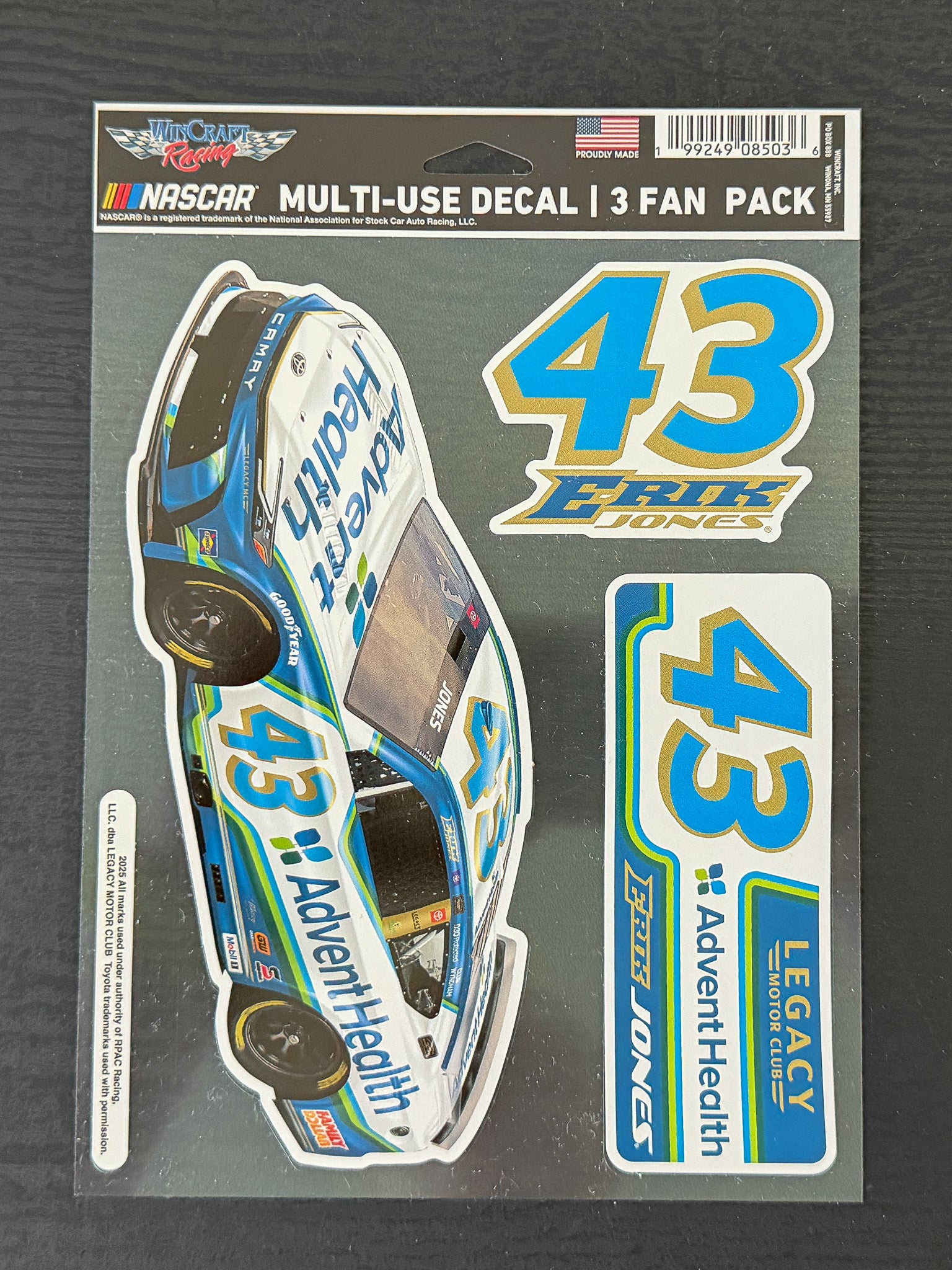 #43 Erik Jones AdventHealth 2026 Multi-Use Decal (3 Fan Pack)