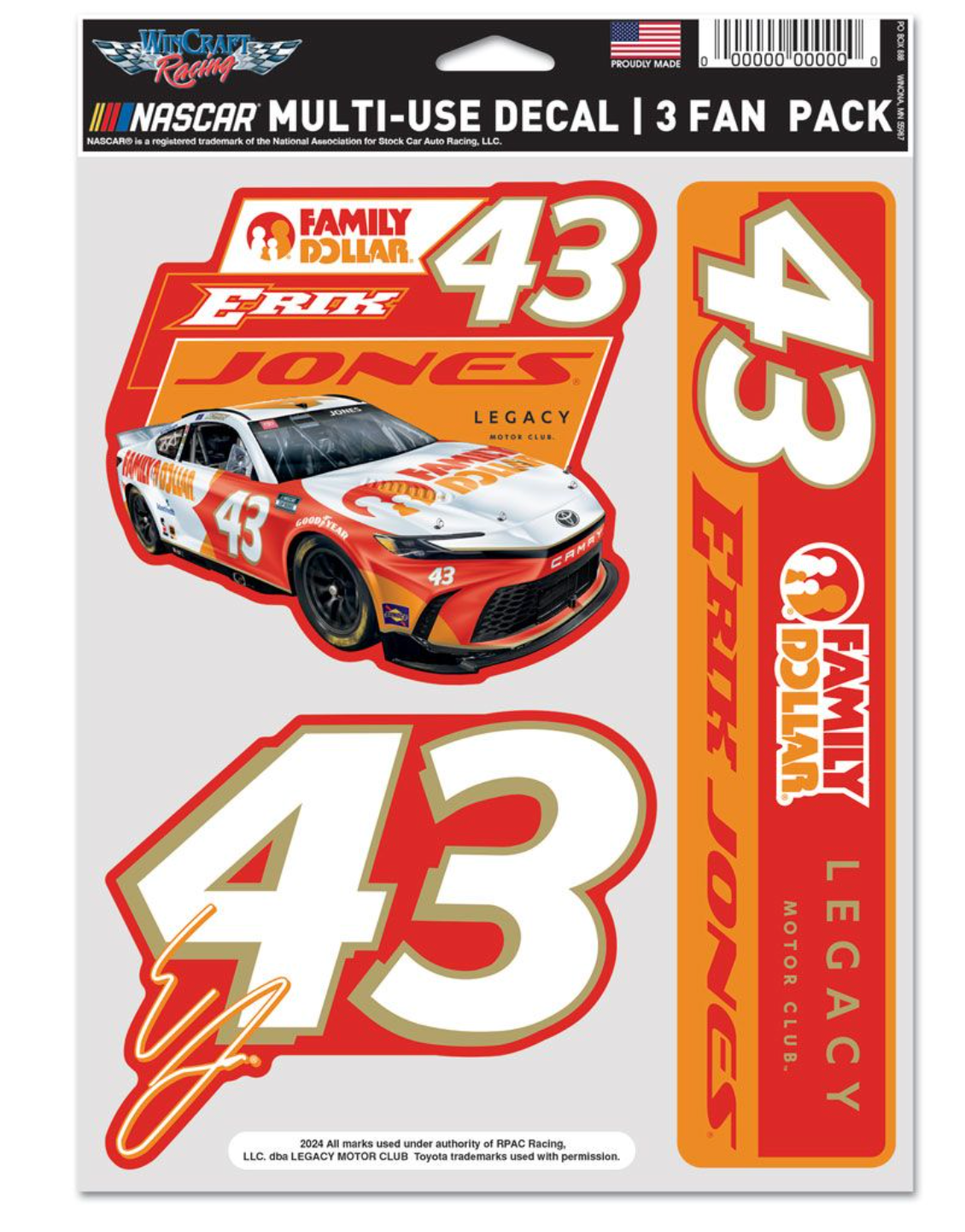#43 Erik Jones Family Dollar Multi-Use Decal (3 Fan Pack)
