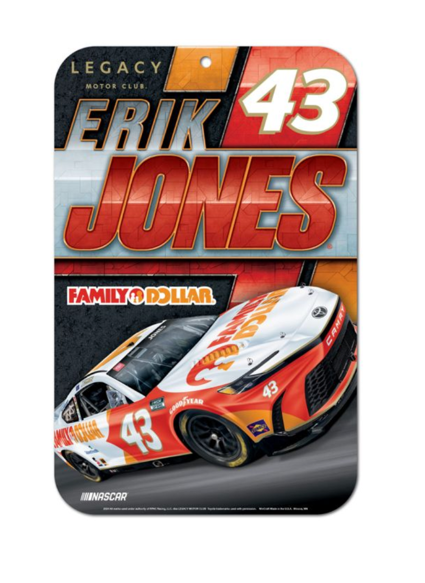 #43 ERIK JONES PLASTIC SIGN 11" X 17"