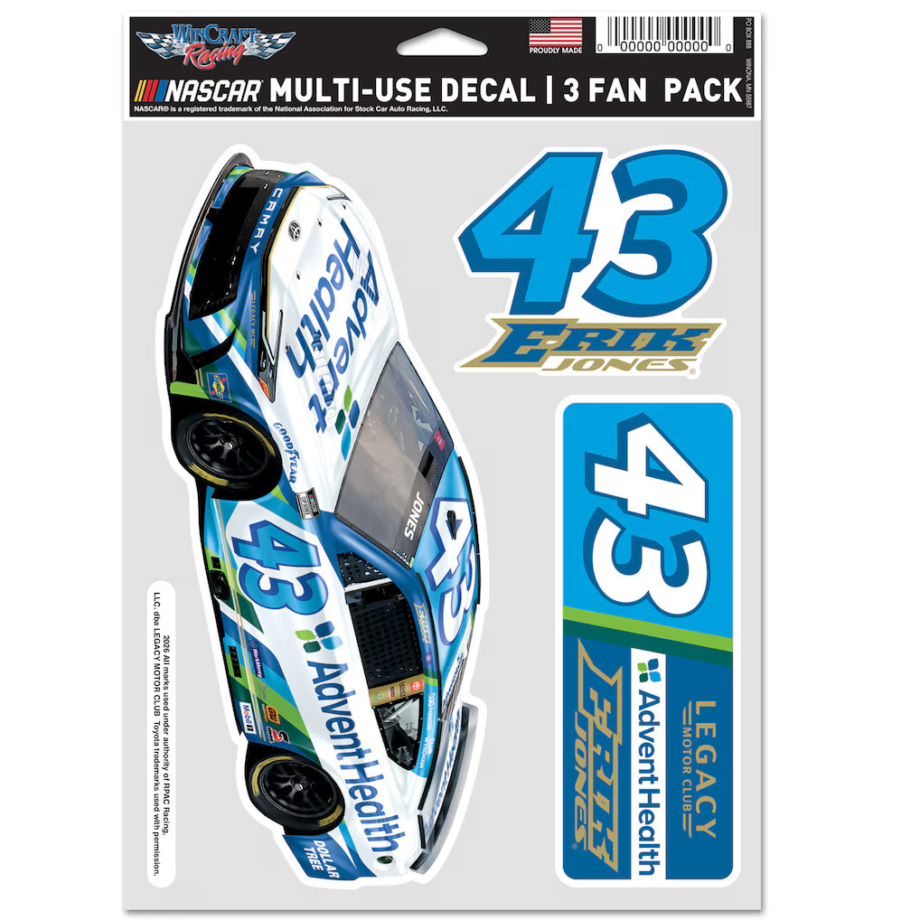 #43 Erik Jones AdventHealth 2026 Multi-Use Decal (3 Fan Pack)